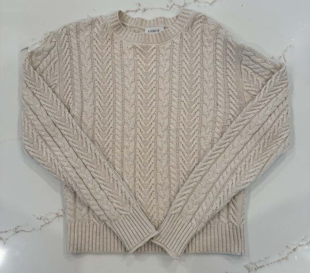 Evereve Cream Cable Knit Crewneck Sweater Size M